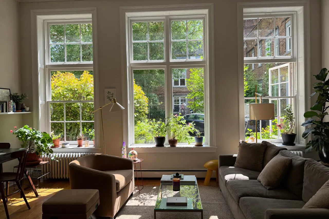 New windows viewed from inside a bright living room