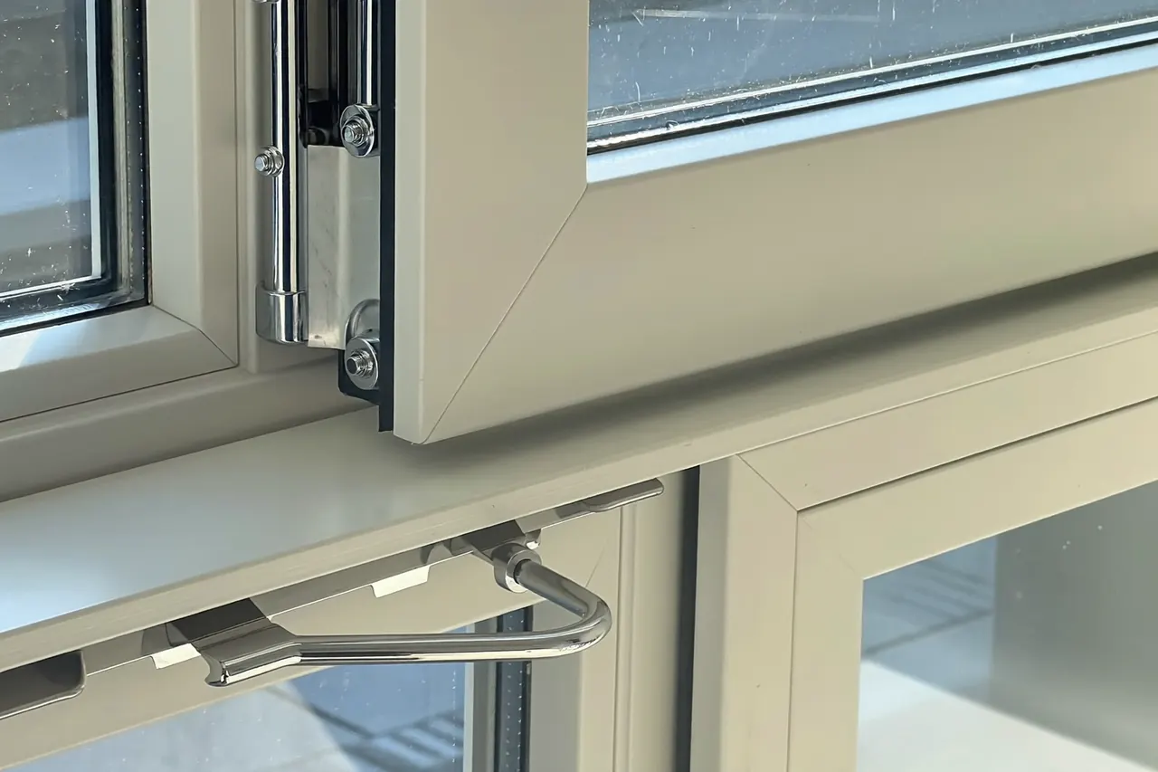 Close-up of a white uPVC casement window and frame
