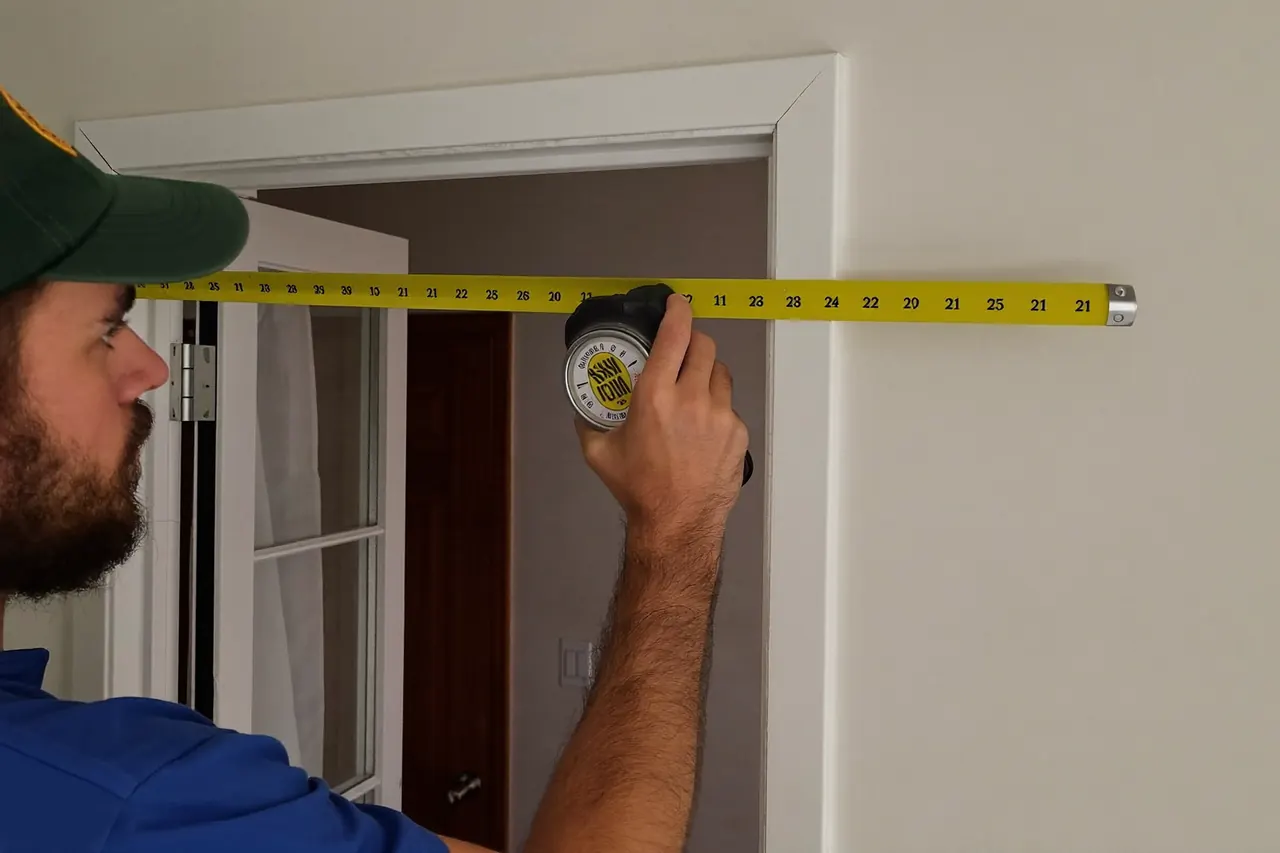 A window fitter measuring a window opening for a quote